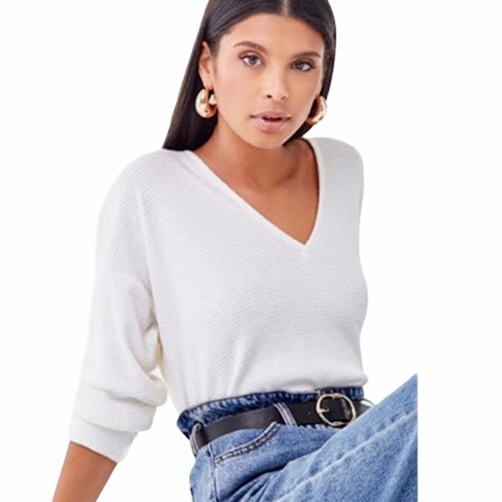 NWOT TART White V-Neck High Low Waffle Thermal Top Size Medium